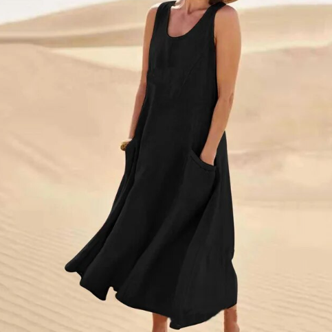 Casual Midi Summer Dress with Round Neck for Women | Comfortable Everyday Style