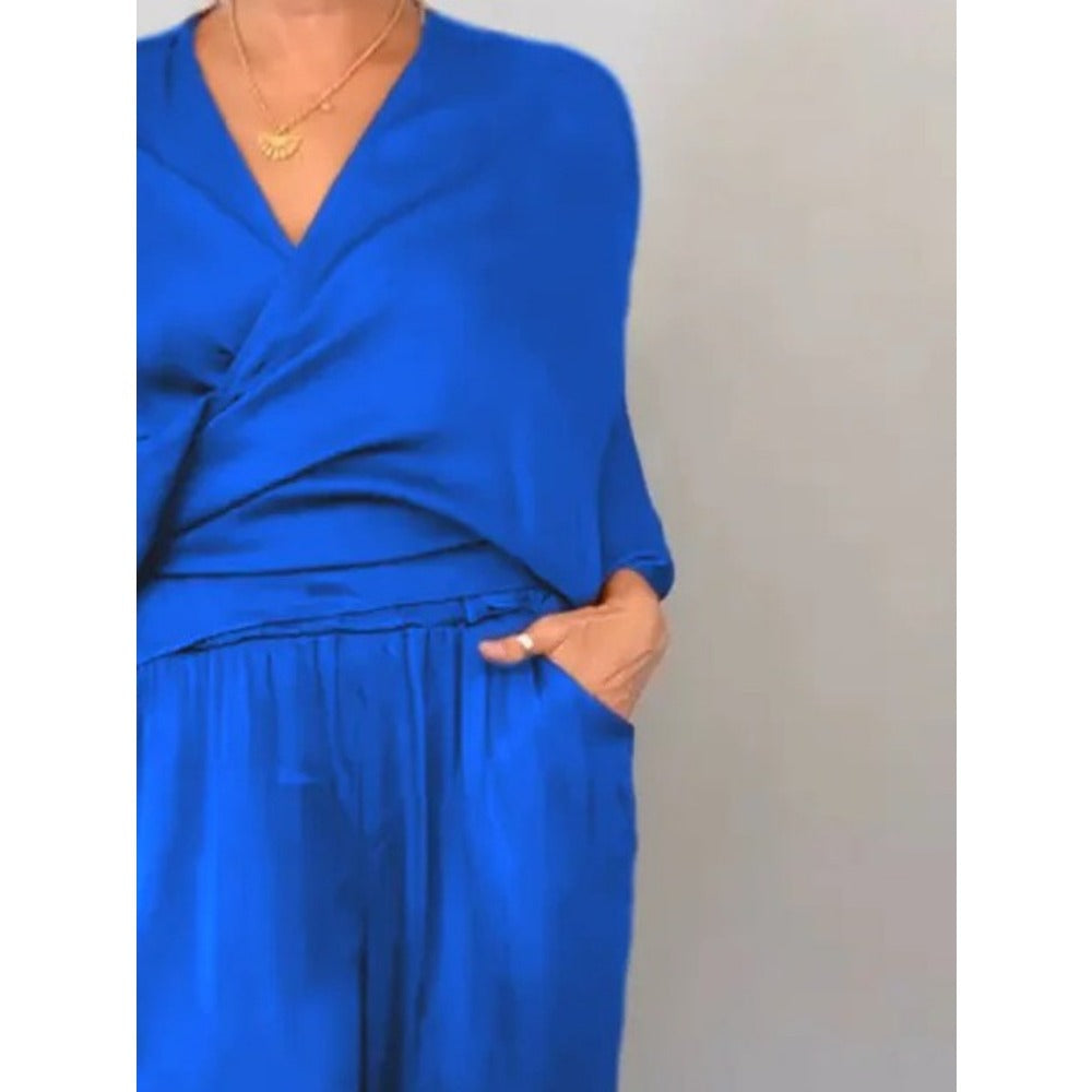 Rust Brown Two Piece Wide Leg Pants Set for Women - Simona