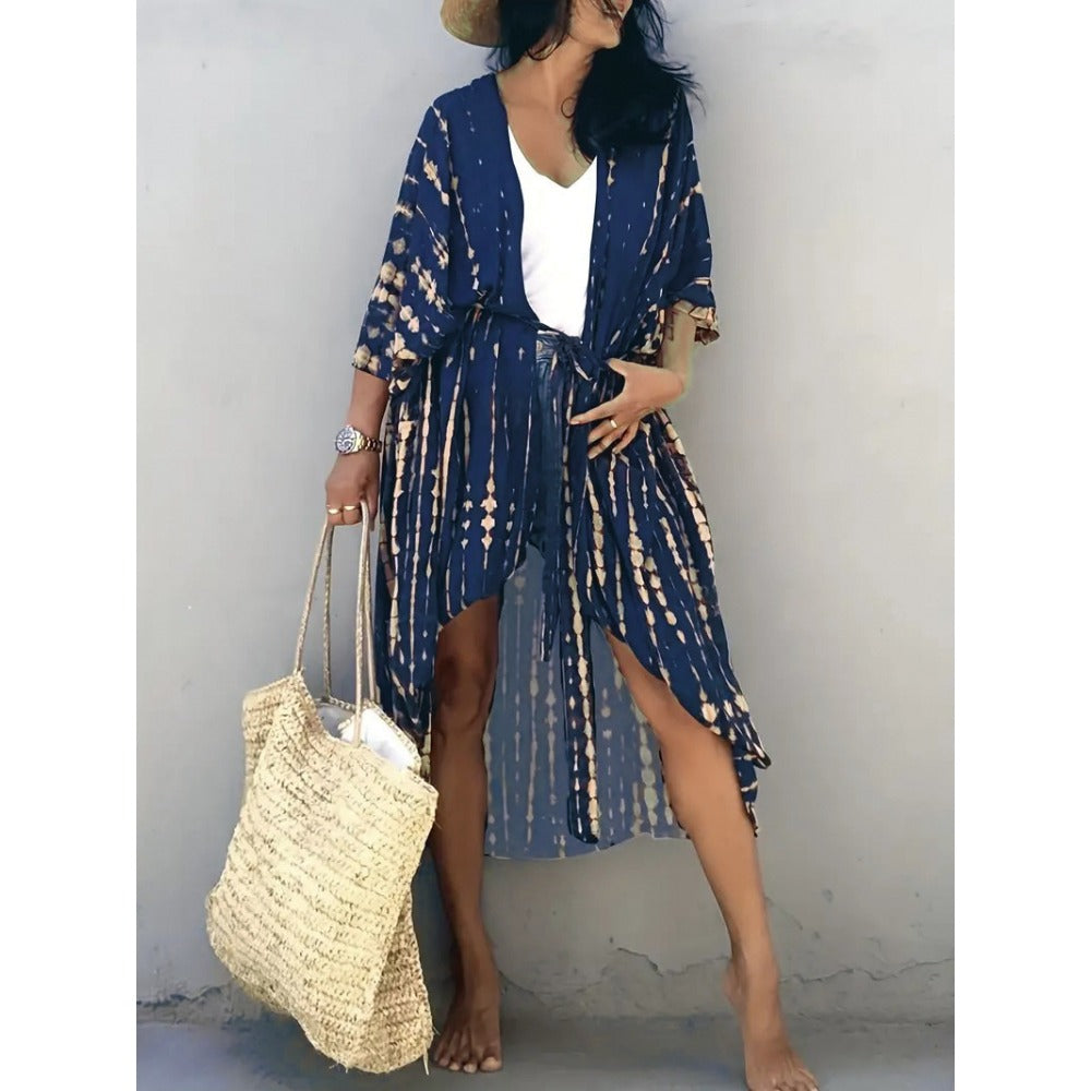 Tie Dye Maxi Kimono with Belt for Women - Viola