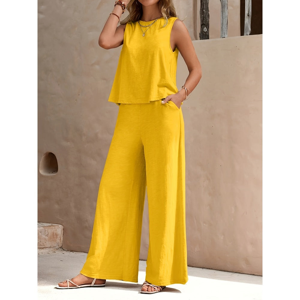 Sleeveless Top and Wide Leg Pants Set for Women - Rosaria