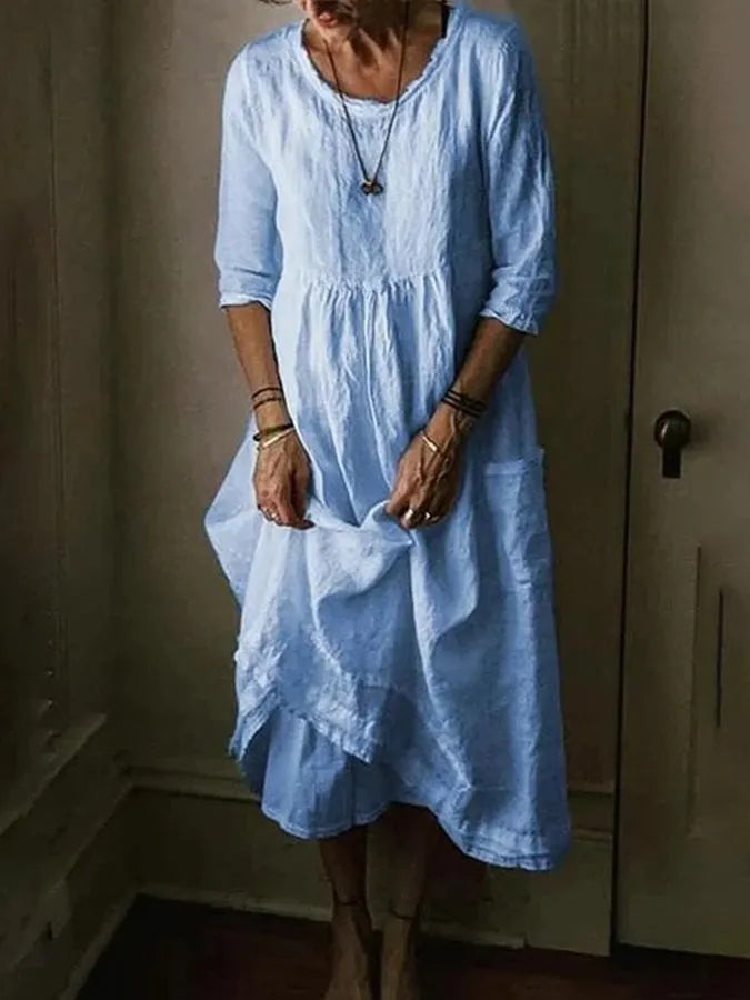 Women’s Loose Fit Linen Midi Dress for Summer