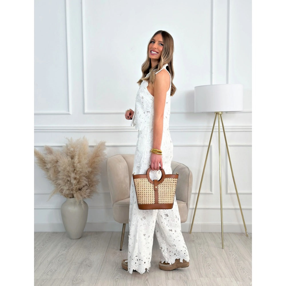 Lace Halter Top and Wide Leg Pants Set for Women - Vanna