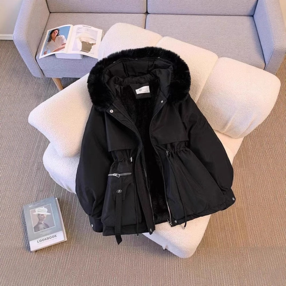 Hooded Parka Jacket with Fur Collar for Women - Nicoletta