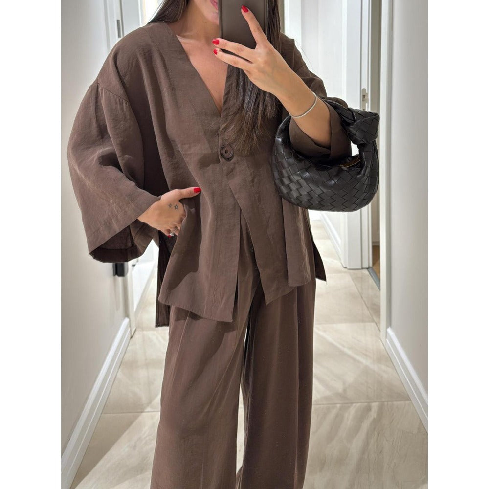 Two Piece Wide Leg Pants Set for Women - Iris