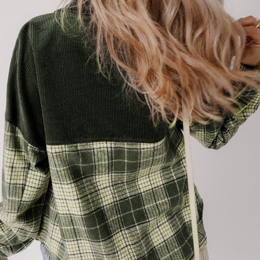 Green Plaid Button Down Long Sleeve Shirt for Women - Concetta