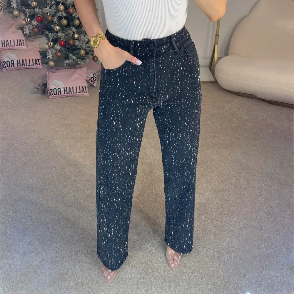 Sequin Wide Leg Denim Jeans for Women - Graziella
