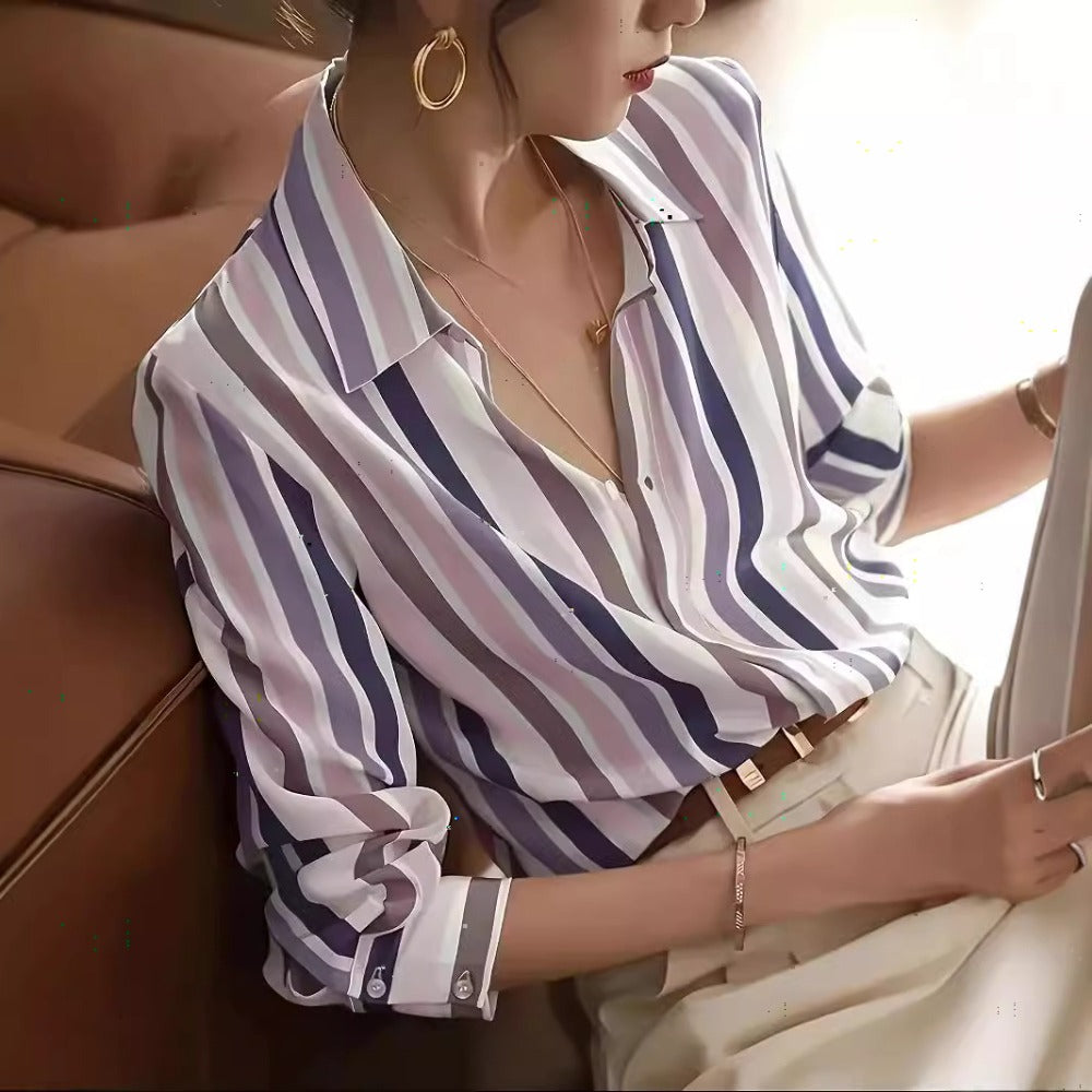 Striped Button Up Shirt for Women - Fulvia