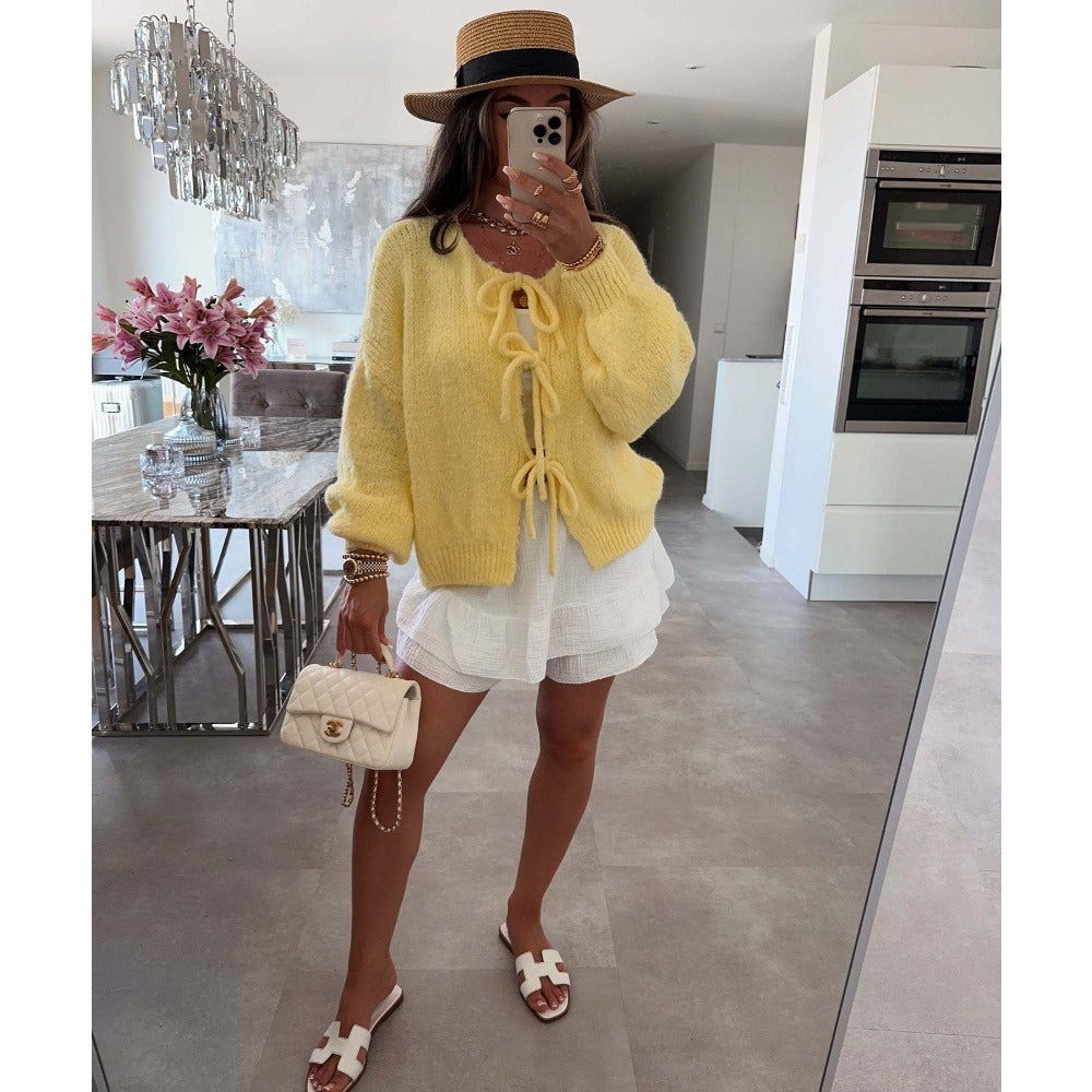 Knit Cardigan with Front Tie Closure for Women - Emma