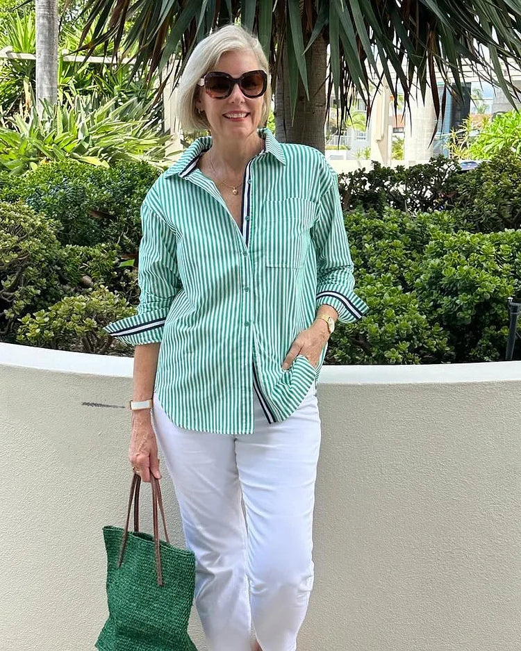 Classic Striped Button-Down Shirt for Women