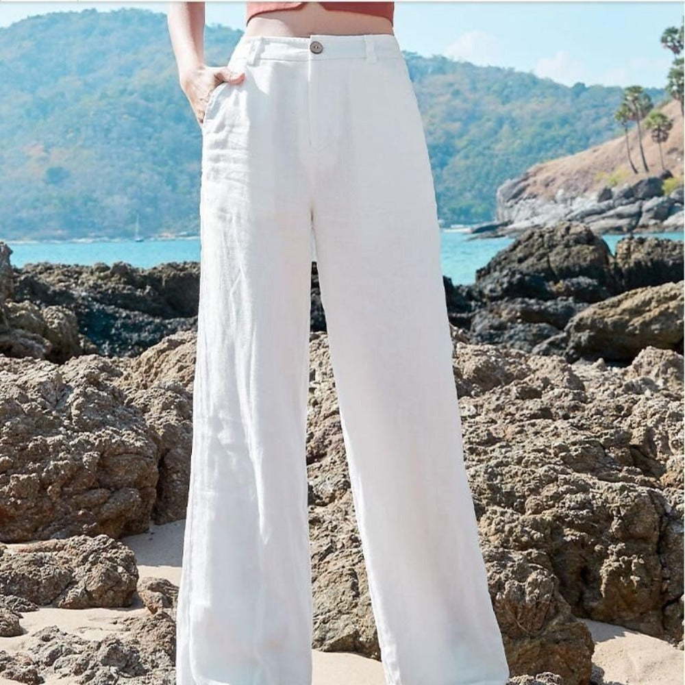 White High Waisted Wide Leg Pants for Women - Fernanda