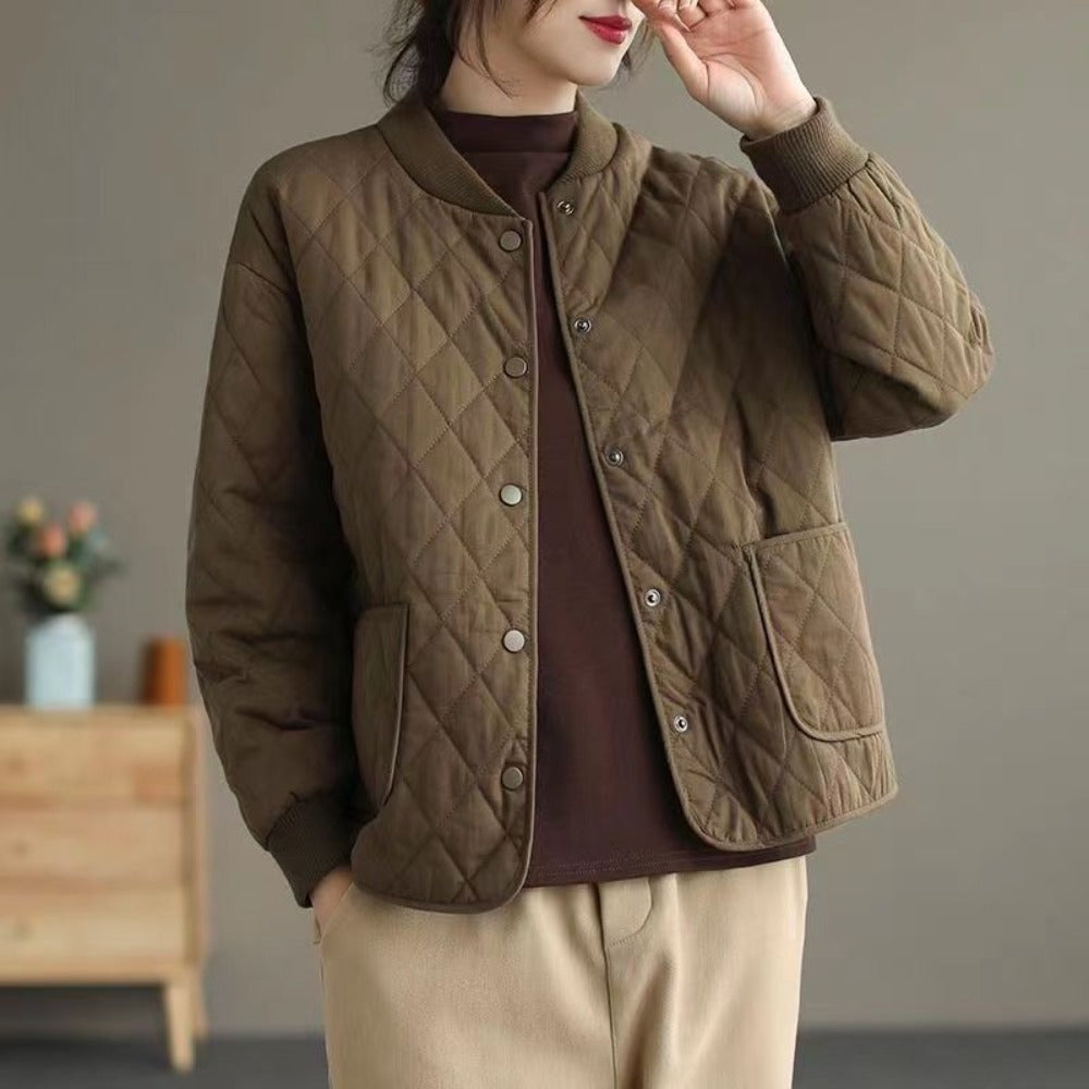 Quilted Button Down Jacket with Pockets for Women - Noemi