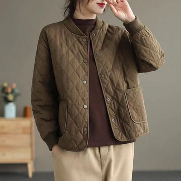 Quilted Button Down Jacket with Pockets for Women - Noemi