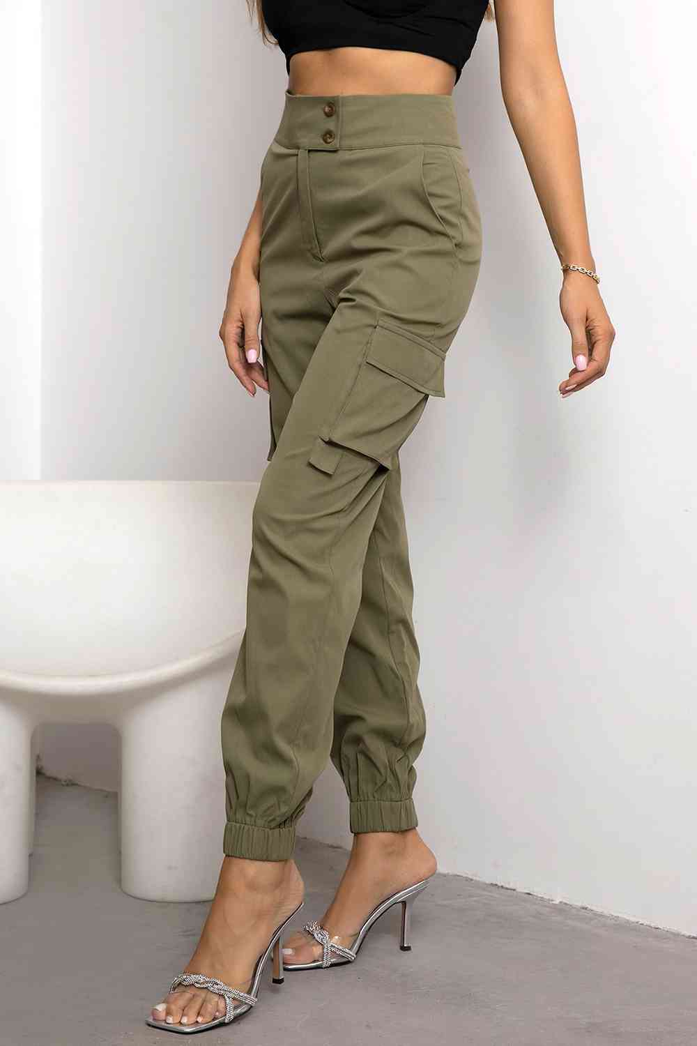 High Waist Cargo Trousers with Pockets for Women