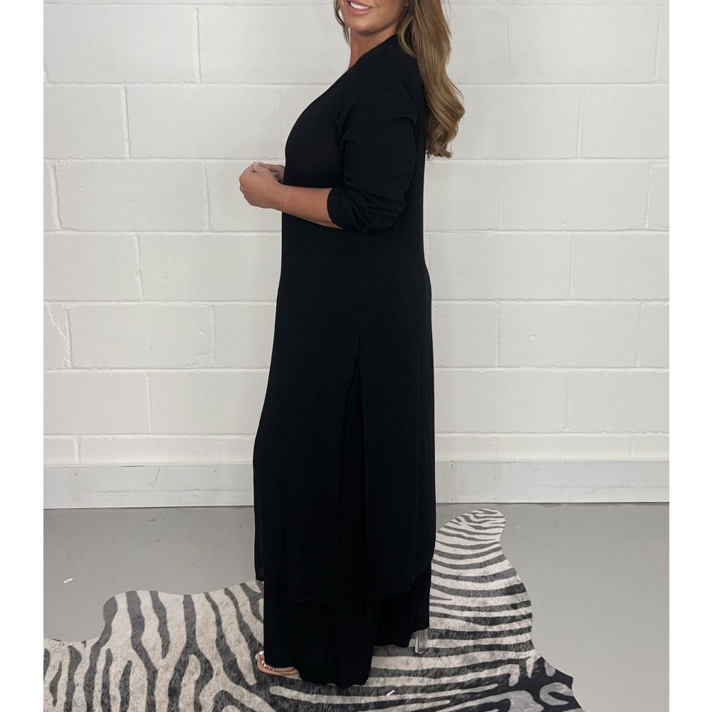 V-Neck Long Sleeve Split Hem Jumpsuit for Women - Costanza