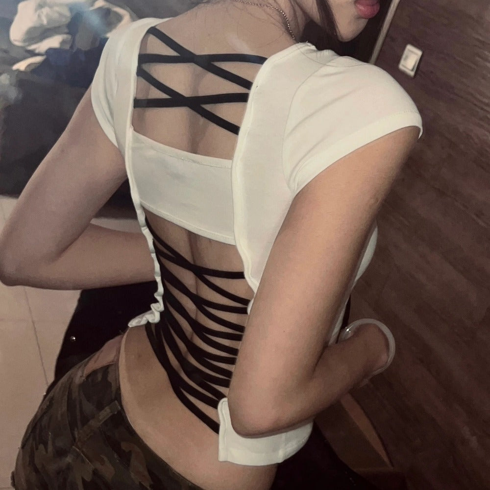 Lace Up Back Crop Top for Women - Samantha