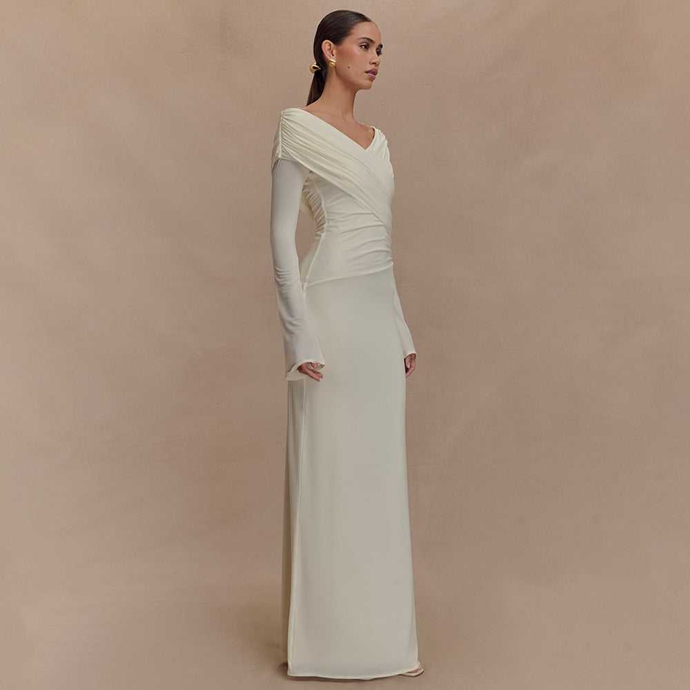 Long Sleeve Maxi Dress with Ruched Detail for Women - Immacolata