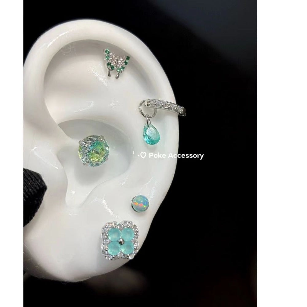 Green Crystal Butterfly and Flower Earring Set for Women - Valentina