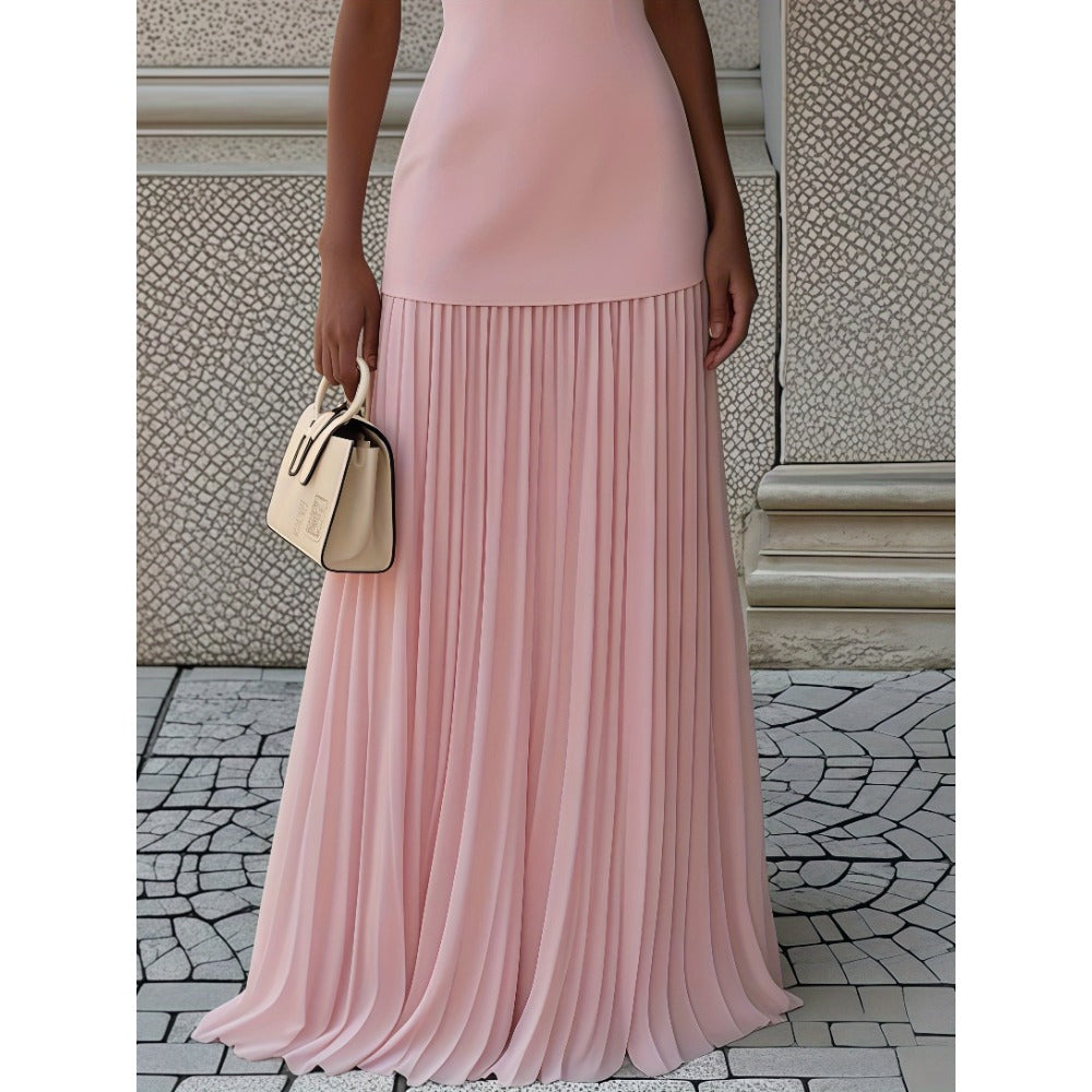 Sleeveless Maxi Dress with Pleated Skirt for Women - Giusy