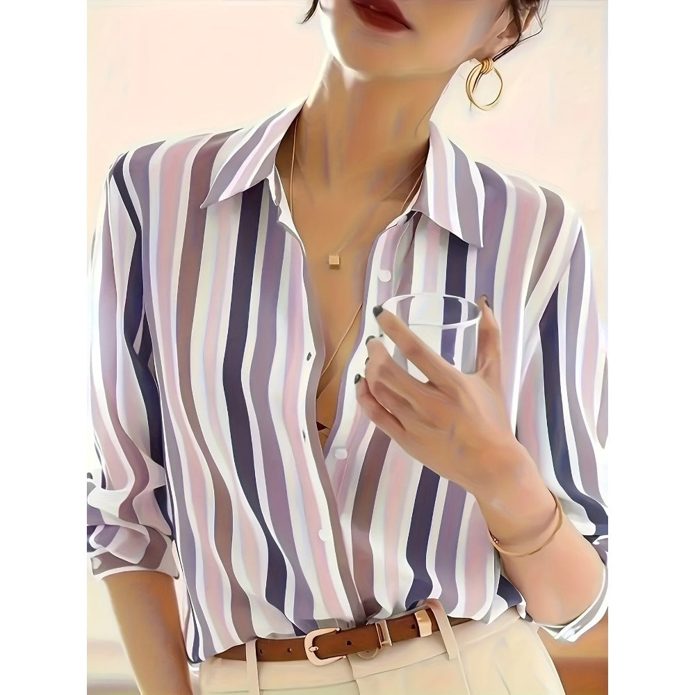 Striped Button Up Shirt for Women - Fulvia