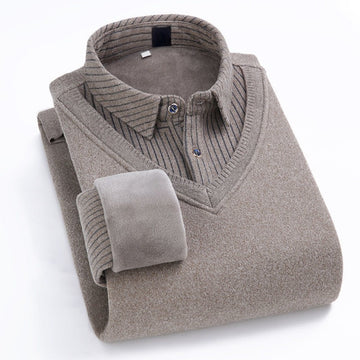 Fleece Lined V Neck Sweater with Collar for Men - Sibilla