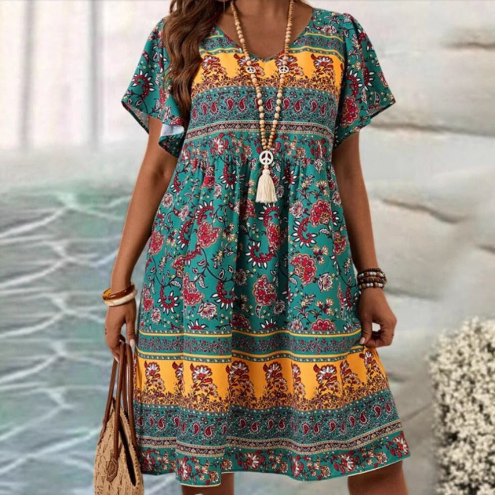 Floral Print Short Sleeve Midi Dress for Women - Selvaggia