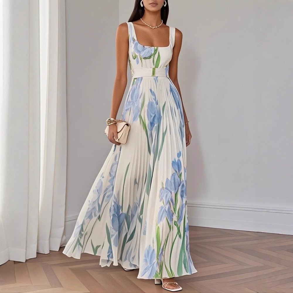 Floral Print Maxi Dress with Square Neck for Women - Gisella