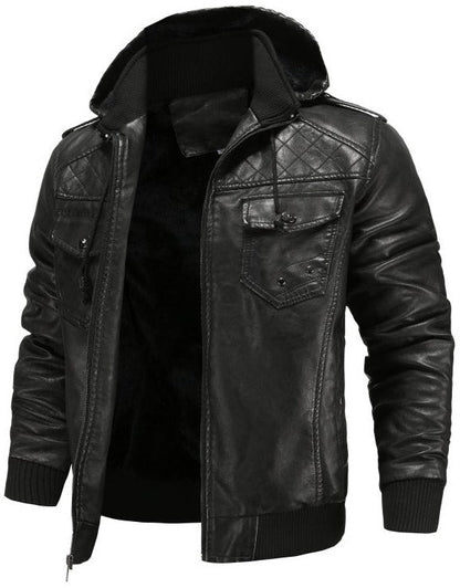 Men's Hooded Leather Jacket | Winter