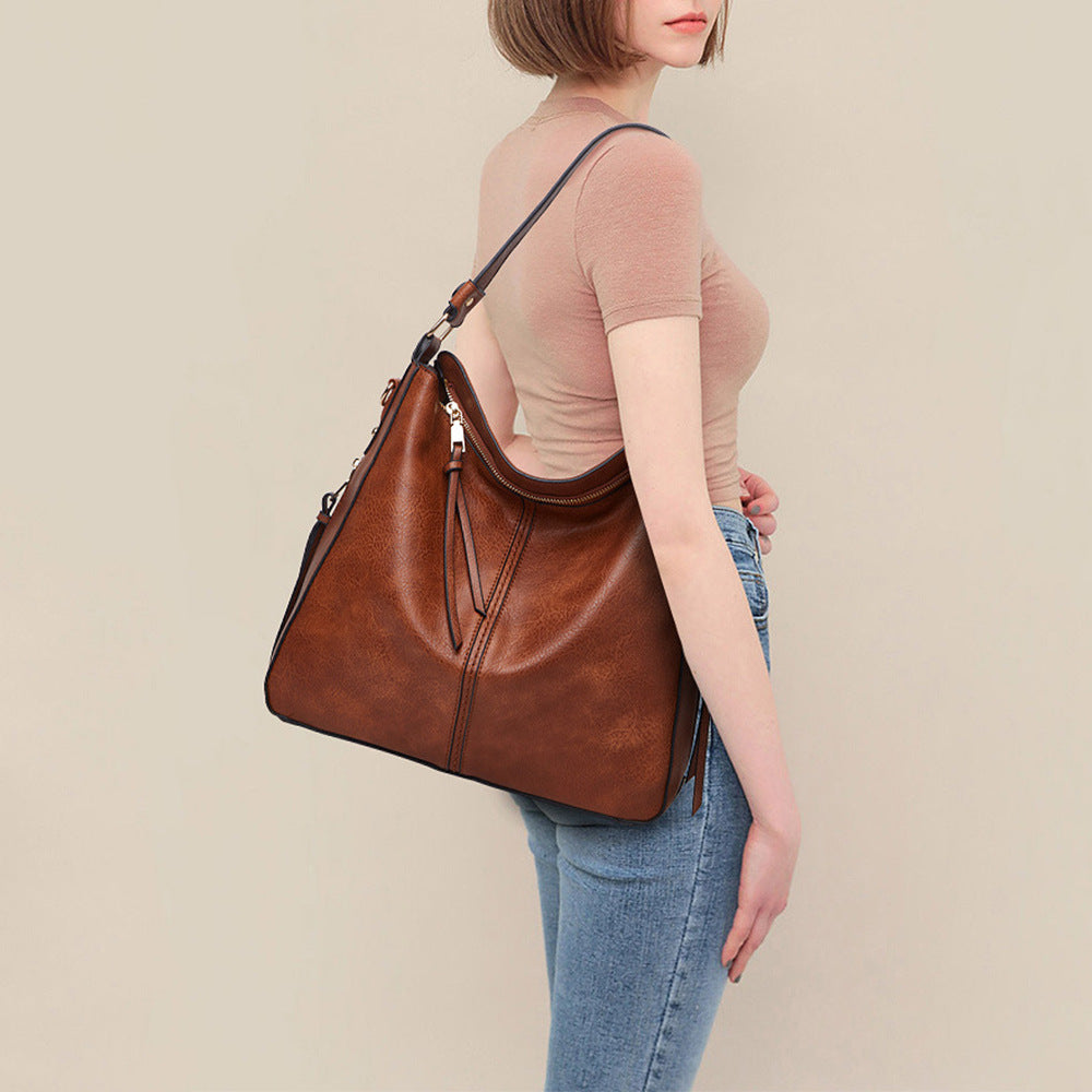 Leather Shoulder Bag with Top Handle and Zip Closure for Women