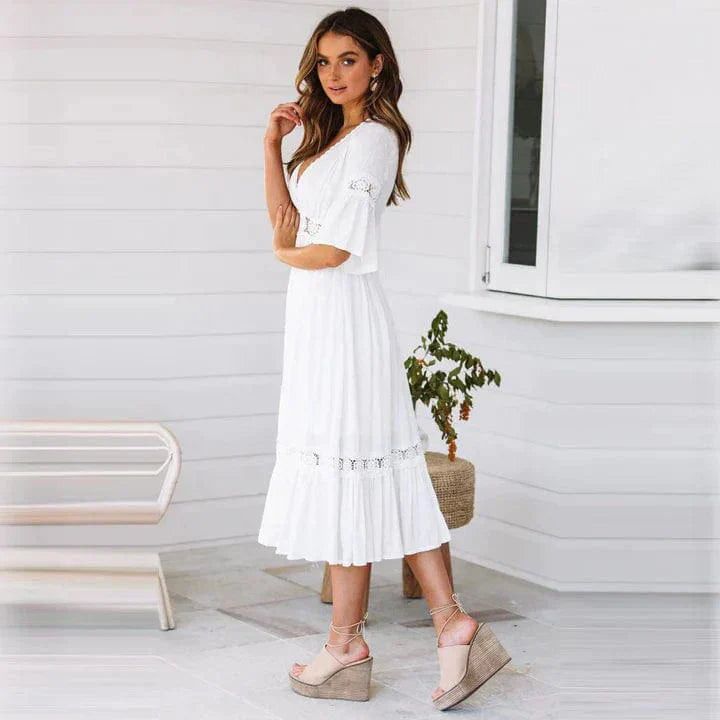 Boho Summer Midi Dress with V-Neck for Women