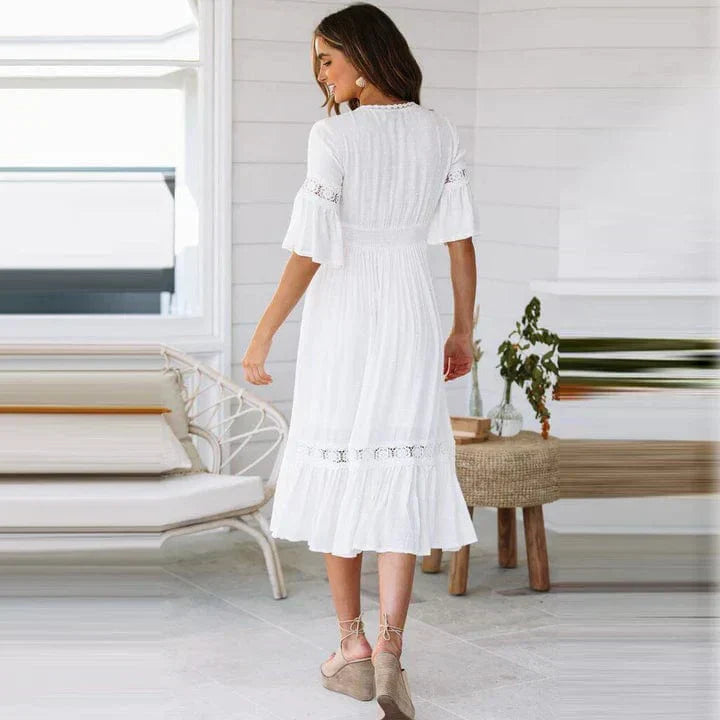 Boho Summer Midi Dress with V-Neck for Women