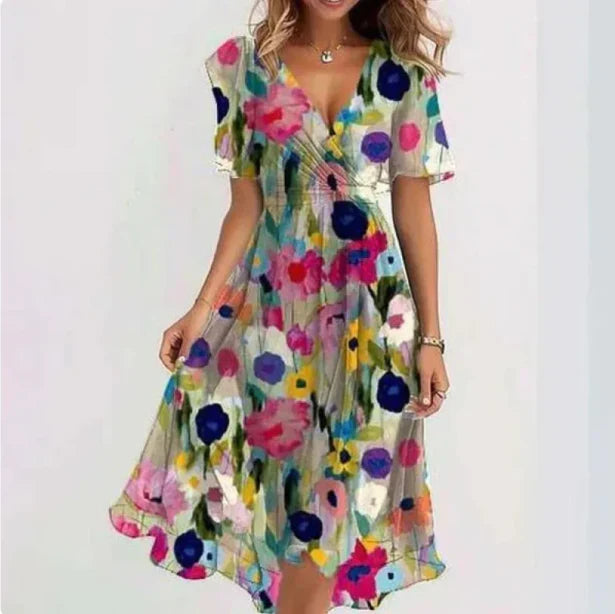 Flowy Midi Wrap Dress for Women – V-Neck Style