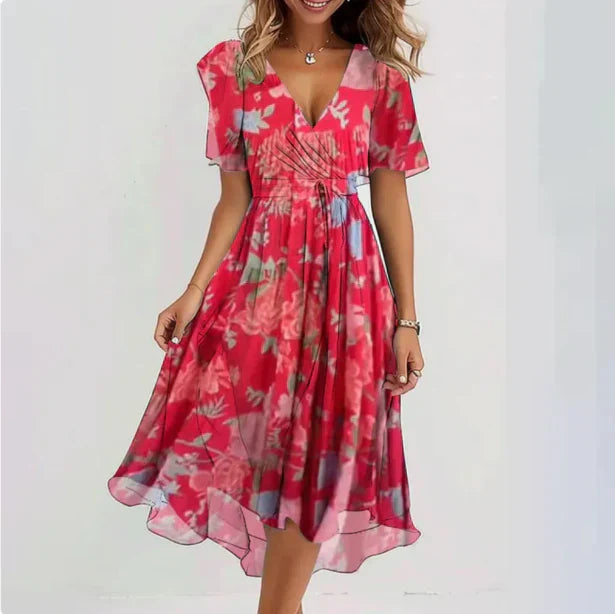 Flowy Midi Wrap Dress for Women – V-Neck Style