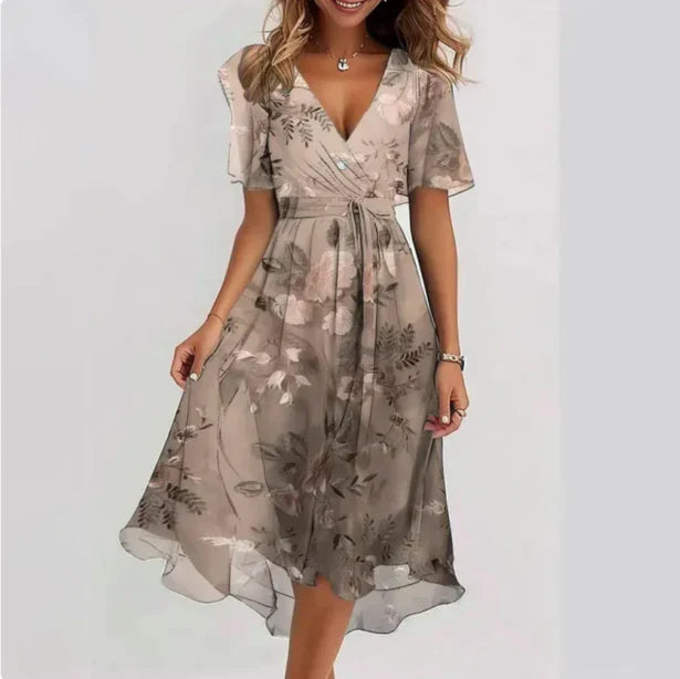 Flowy Midi Wrap Dress for Women – V-Neck Style