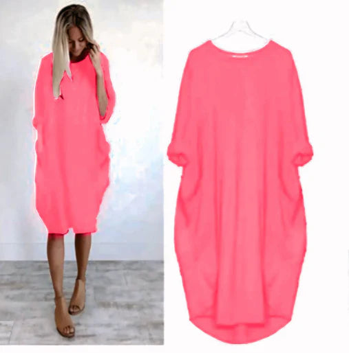 Casual Loose Fit Summer Midi Dress with Crew Neck for Women