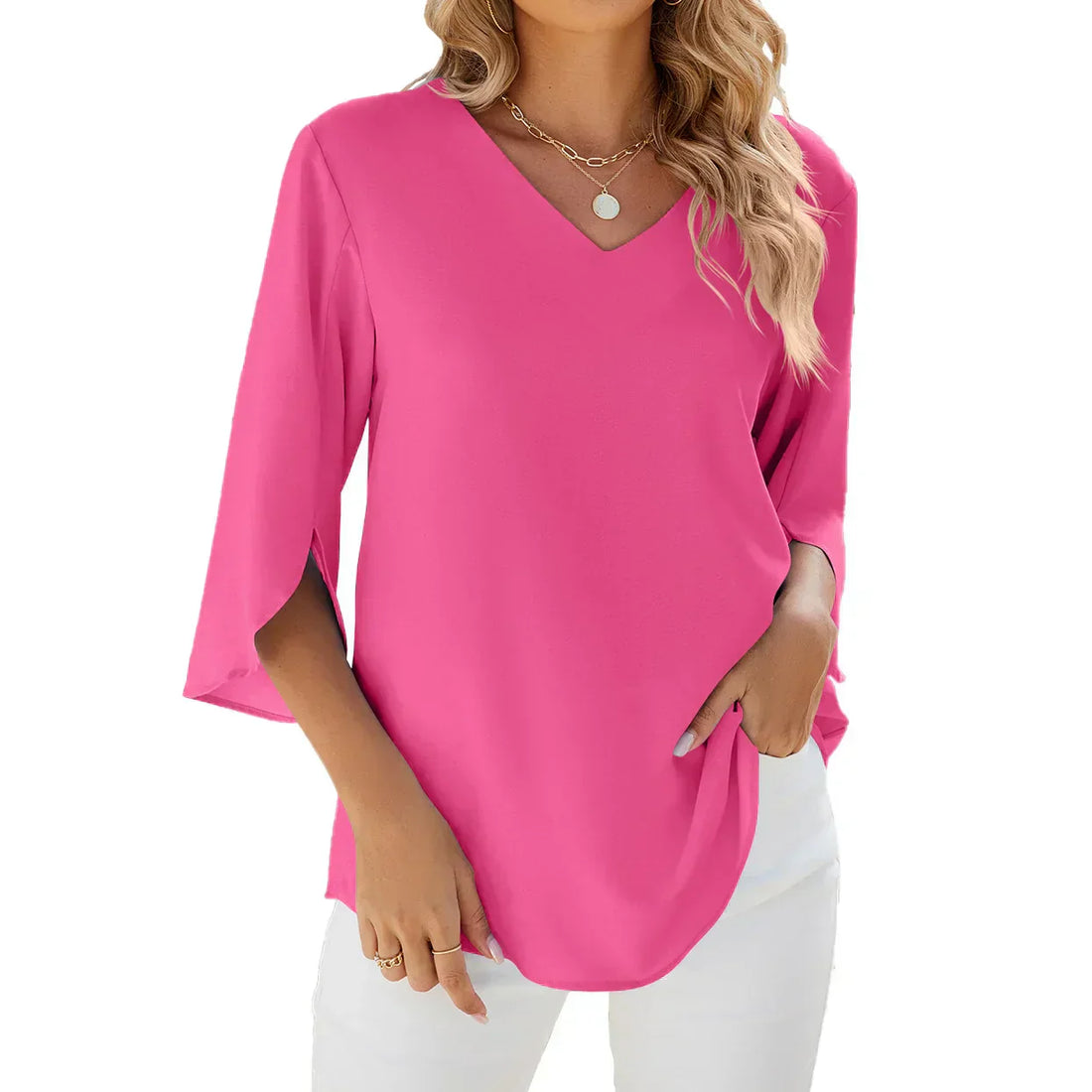 Breathable Summer Blouse for Women – V-Neck & 3/4 Sleeve
