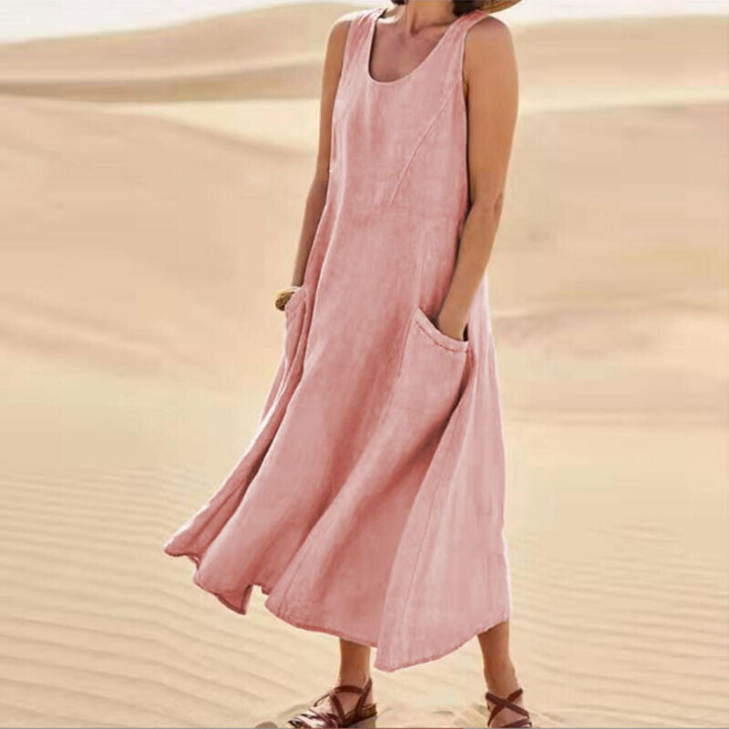 Casual Midi Summer Dress with Round Neck for Women | Comfortable Everyday Style