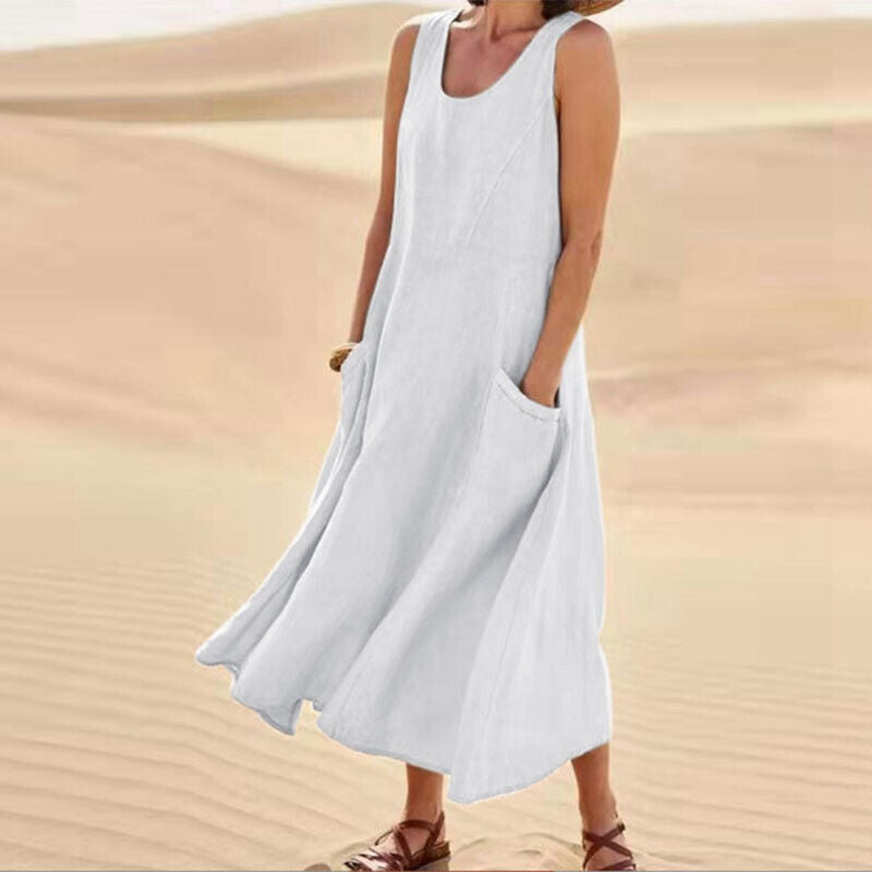 Casual Midi Summer Dress with Round Neck for Women | Comfortable Everyday Style