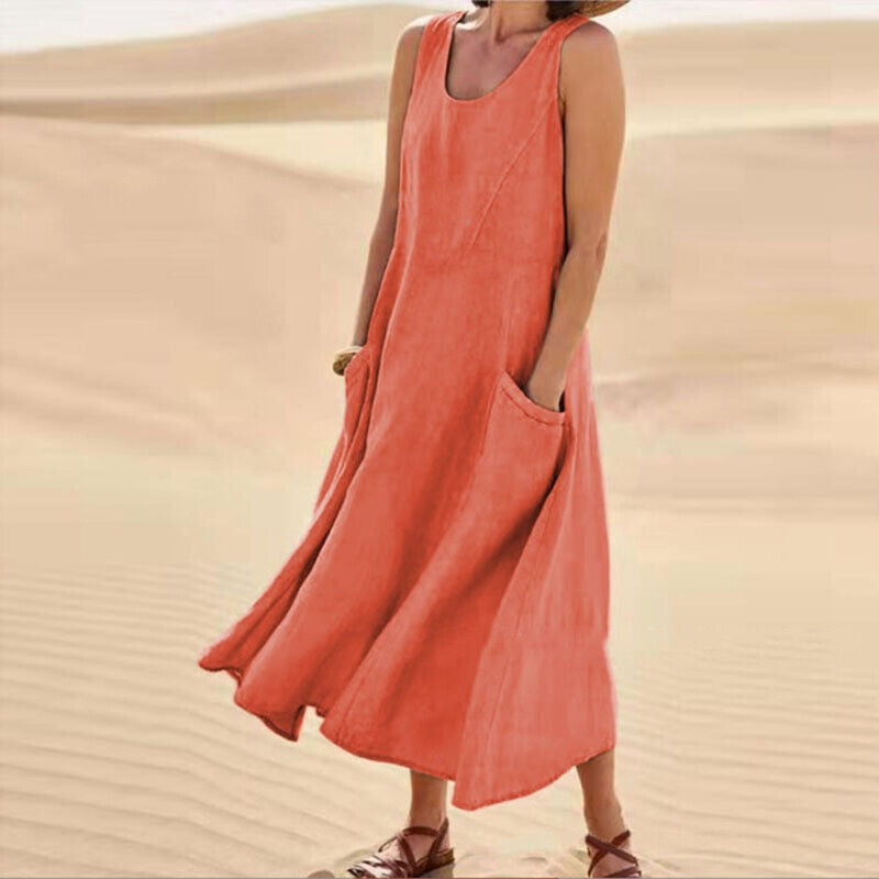 Casual Midi Summer Dress with Round Neck for Women | Comfortable Everyday Style