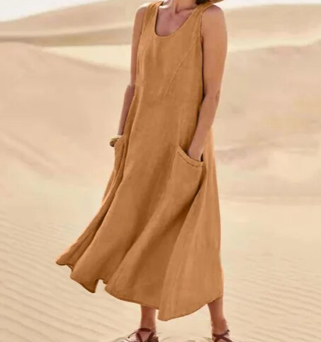 Casual Midi Summer Dress with Round Neck for Women | Comfortable Everyday Style