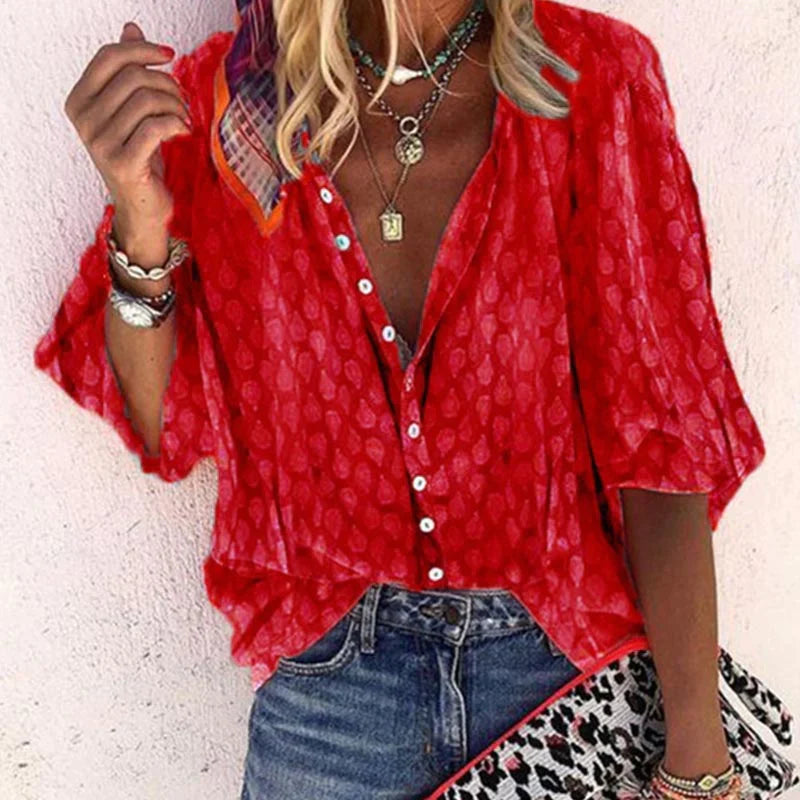 Stylish Casual Long Sleeve Blouse with V-Neck for Women