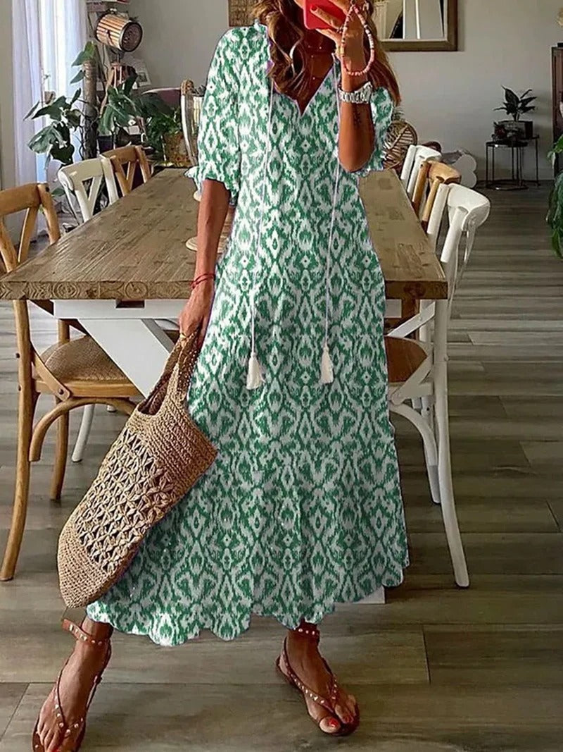 Boho Style Midi Dress with Half Sleeves for Women