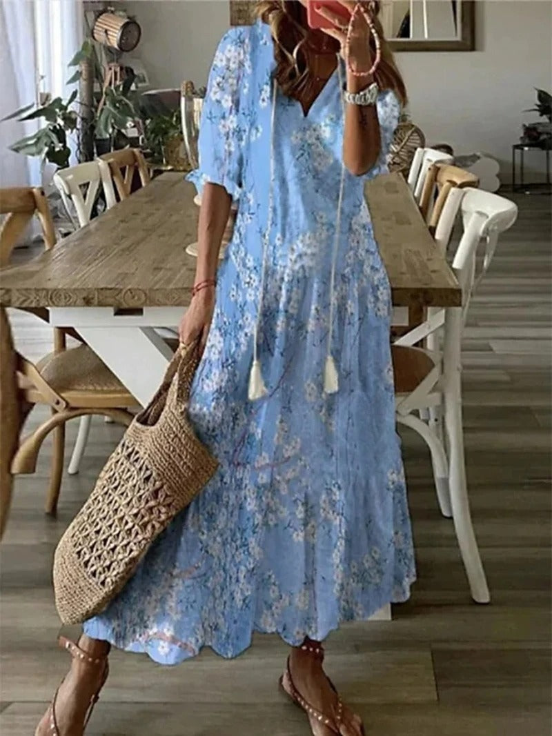 Boho Style Midi Dress with Half Sleeves for Women