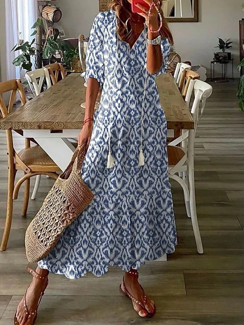Boho Style Midi Dress with Half Sleeves for Women