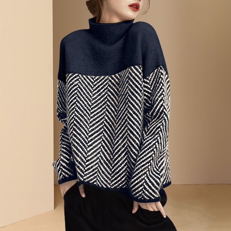 Women’s Casual Striped Knit Sweater with Long Sleeves
