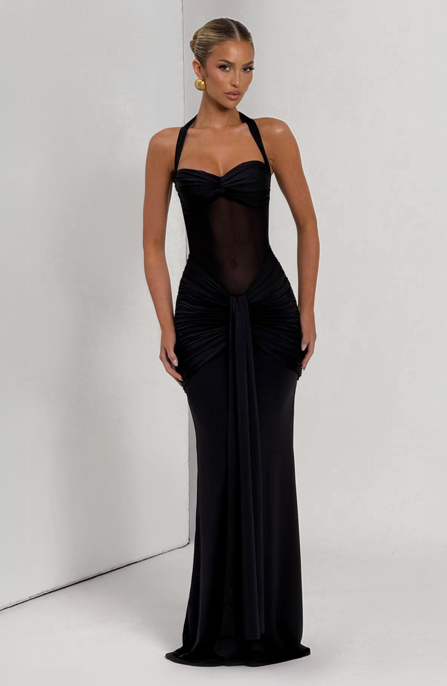 Black Maxi Dress with Halter Neck for Women - Vera