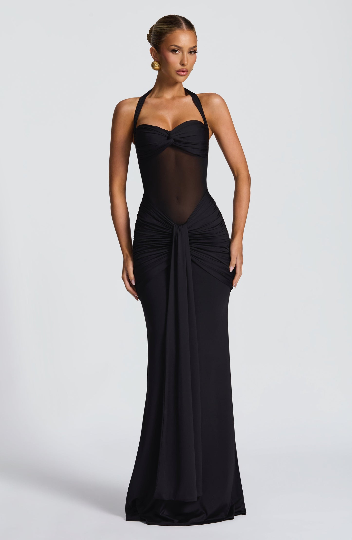 Black Maxi Dress with Halter Neck for Women - Vera