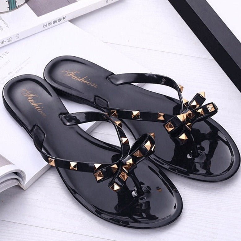 Trendy Slip On Bow Studded Sliders for Women