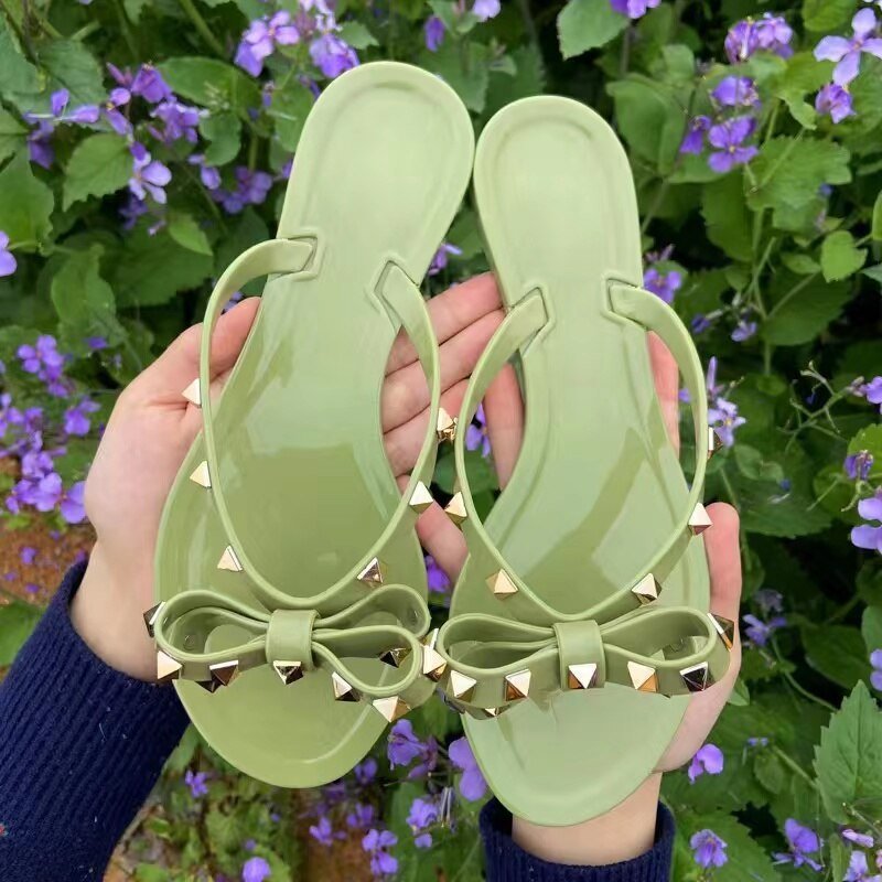 Trendy Slip On Bow Studded Sliders for Women